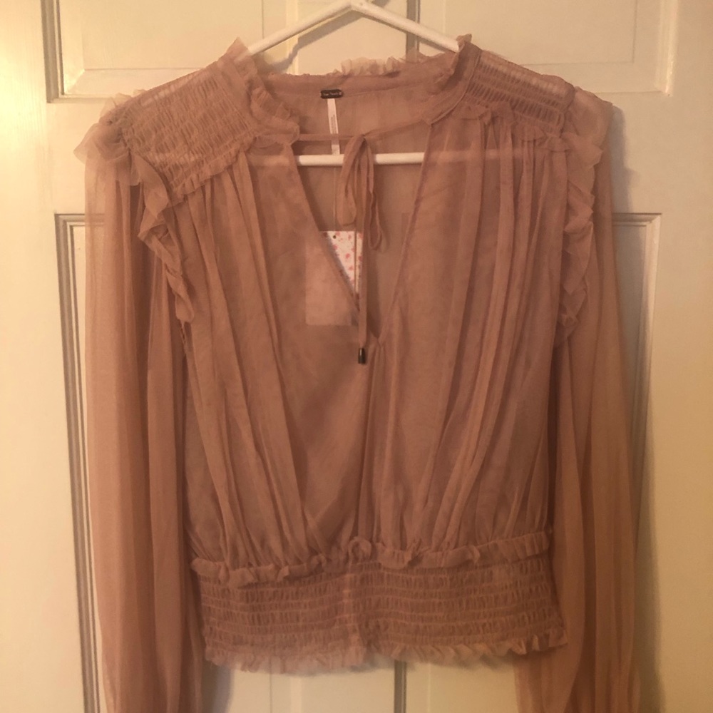 Free People Sheer dusty pink long sleeve blouse